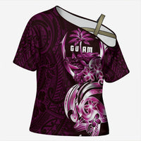 Kulot Di Rosa Guam Chamorro Cross Shoulder Shirt Guahan Seal Tattoo LT14 Female Pink - Polynesian Pride