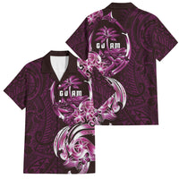 Kulot Di Rosa Guam Chamorro Family Matching Off The Shoulder Long Sleeve Dress and Hawaiian Shirt Guahan Seal Tattoo LT14 Dad's Shirt - Short Sleeve Pink - Polynesian Pride