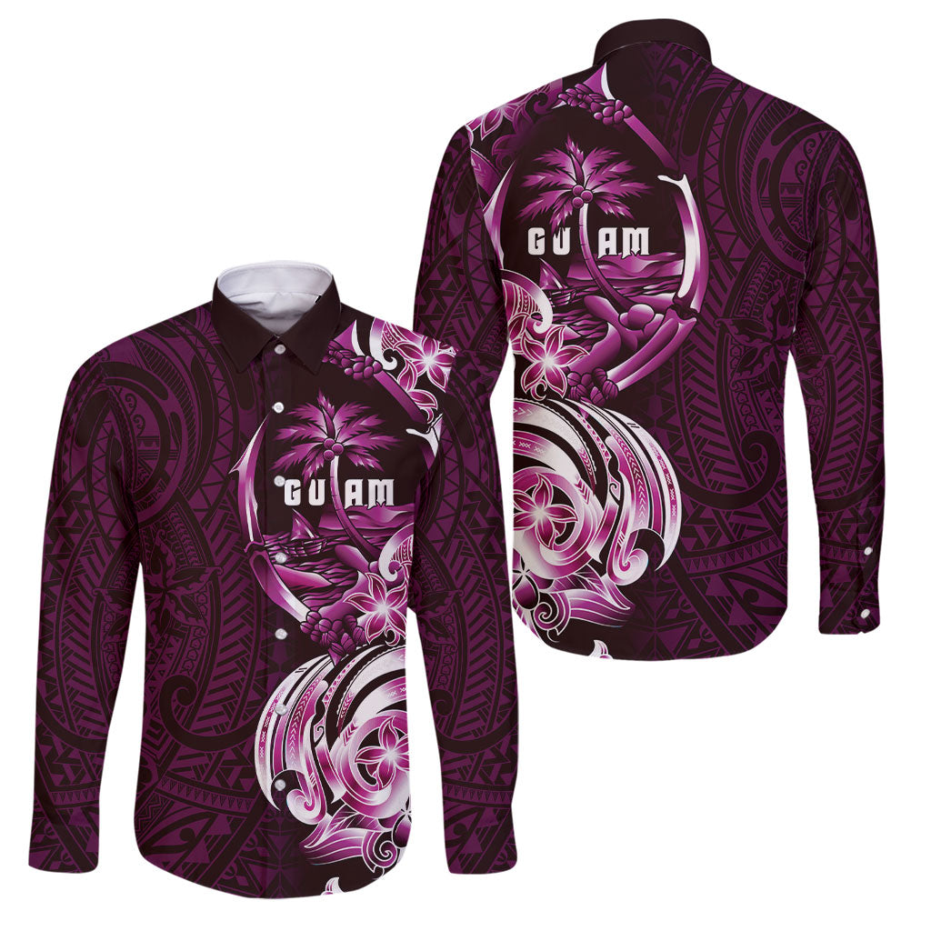 Kulot Di Rosa Guam Chamorro Family Matching Short Sleeve Bodycon Dress and Hawaiian Shirt Guahan Seal Tattoo LT14 Dad's Shirt - Long Sleeve Pink - Polynesian Pride