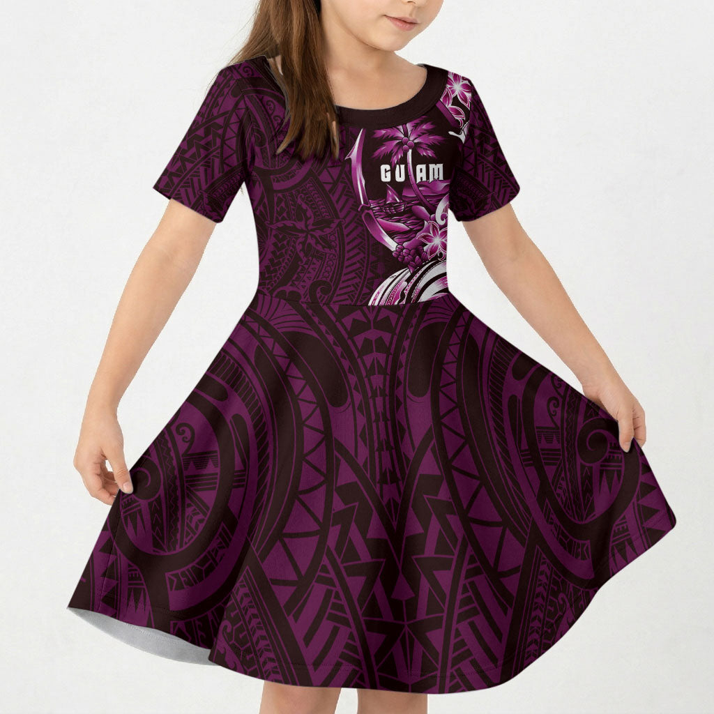 Kulot Di Rosa Guam Chamorro Kid Short Sleeve Dress Guahan Seal Tattoo LT14 KID Pink - Polynesian Pride