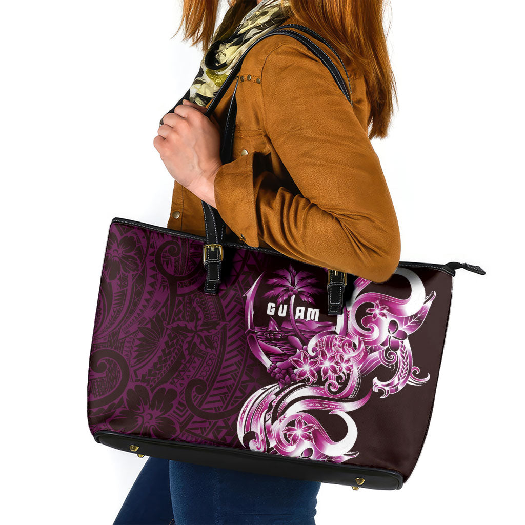 Kulot Di Rosa Guam Chamorro Leather Tote Bag Guahan Seal Tattoo LT14 Pink - Polynesian Pride