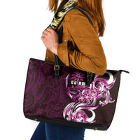 Kulot Di Rosa Guam Chamorro Leather Tote Bag Guahan Seal Tattoo LT14 Pink - Polynesian Pride