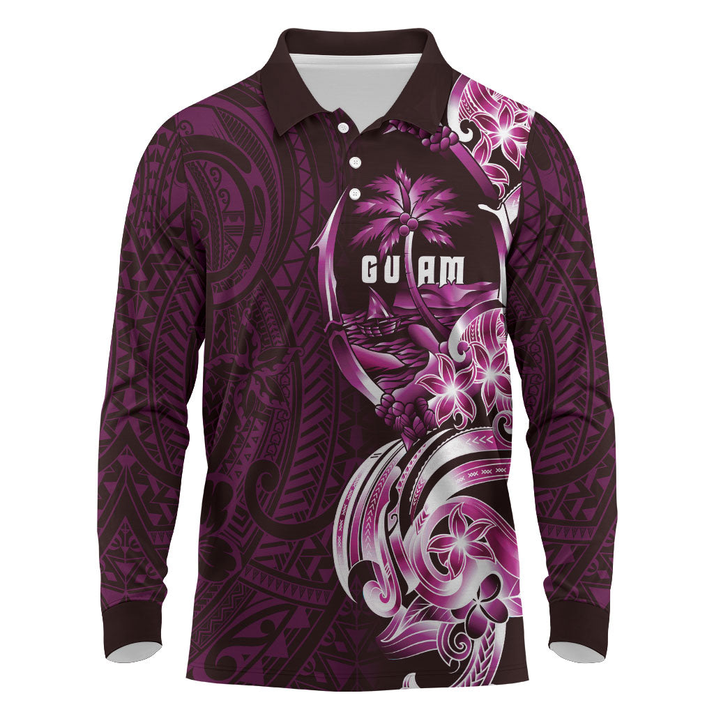 Kulot Di Rosa Guam Chamorro Long Sleeve Polo Shirt Guahan Seal Tattoo LT14 Pink - Polynesian Pride