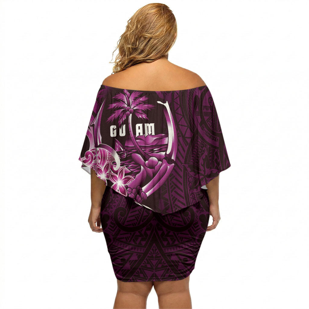 Kulot Di Rosa Guam Chamorro Off Shoulder Short Dress Guahan Seal Tattoo LT14 - Polynesian Pride