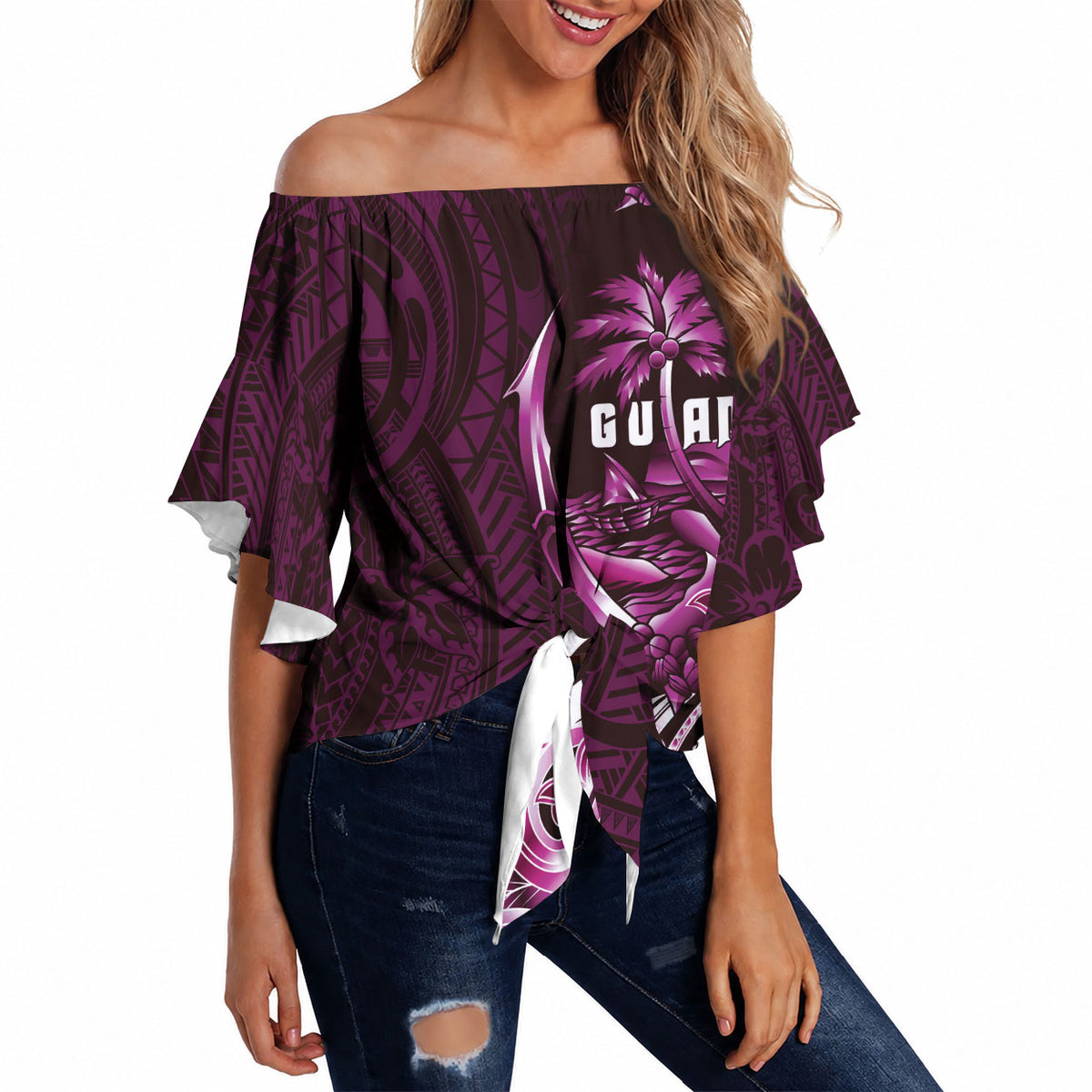 Kulot Di Rosa Guam Chamorro Off Shoulder Wrap Waist Top Guahan Seal Tattoo LT14 - Polynesian Pride