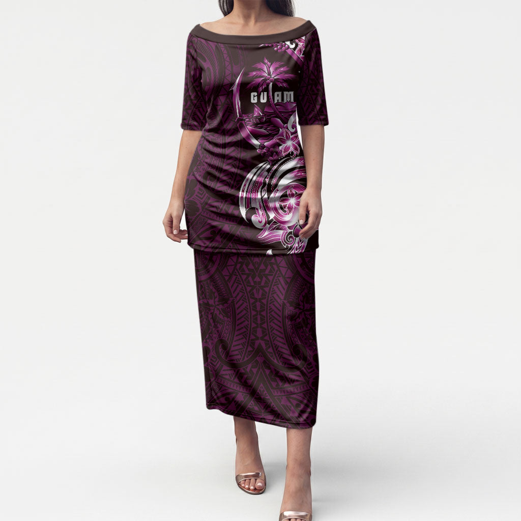 Kulot Di Rosa Guam Chamorro Puletasi Guahan Seal Tattoo LT14 Long Dress Pink - Polynesian Pride