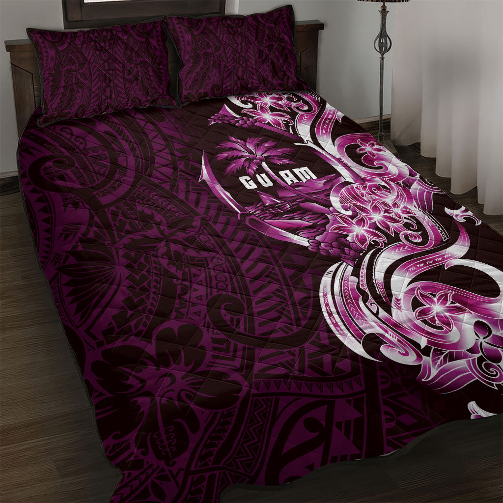Kulot Di Rosa Guam Chamorro Quilt Bed Set Guahan Seal Tattoo LT14 Pink - Polynesian Pride