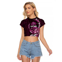 Kulot Di Rosa Guam Chamorro Raglan Cropped T Shirt Guahan Seal Tattoo LT14 Female Pink - Polynesian Pride