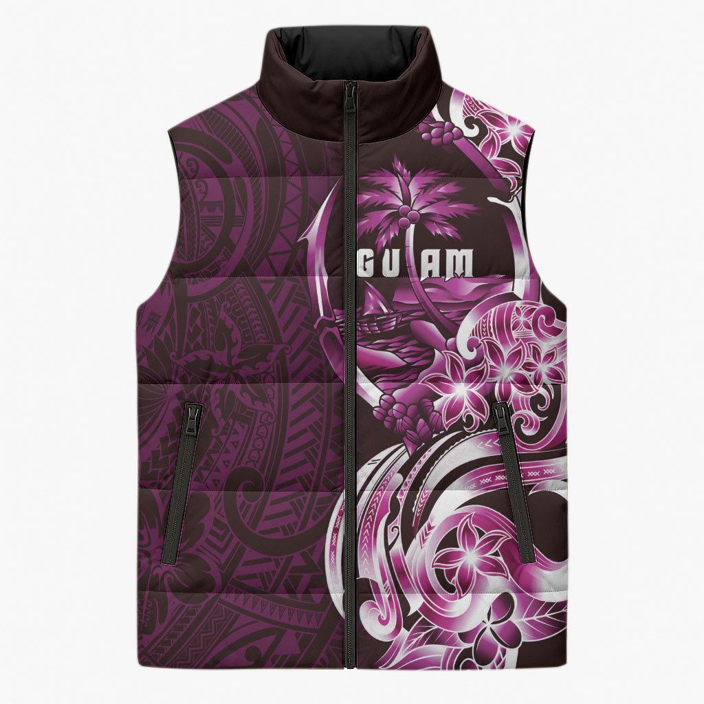 Kulot Di Rosa Guam Chamorro Sleeveless Puffer Jacket Guahan Seal Tattoo LT14 Unisex Pink - Polynesian Pride