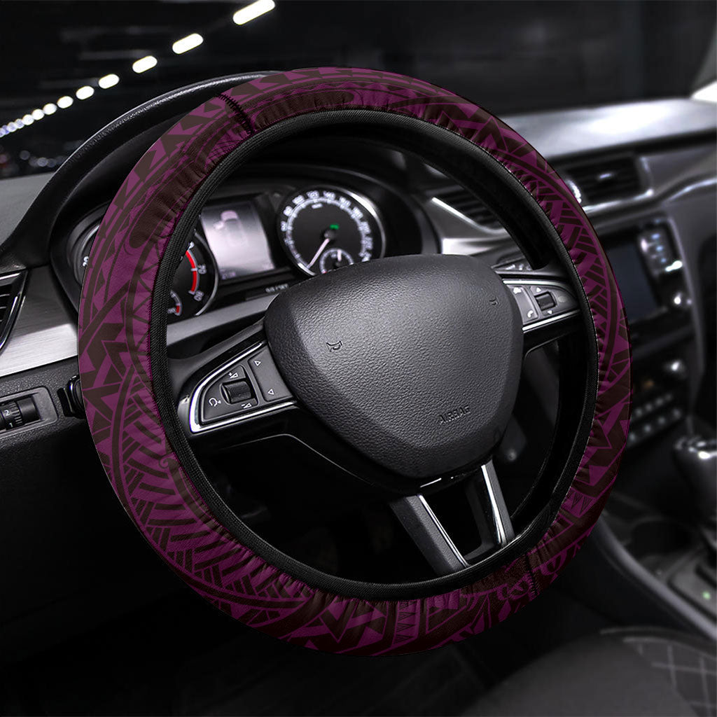 Kulot Di Rosa Guam Chamorro Steering Wheel Cover Guahan Seal Tattoo LT14 Universal Fit Pink - Polynesian Pride