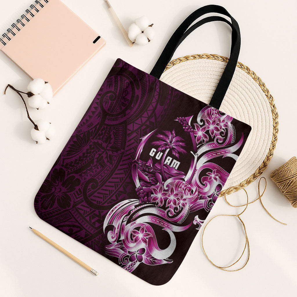 Kulot Di Rosa Guam Chamorro Tote Bag Guahan Seal Tattoo LT14 Black Strap One Size Pink - Polynesian Pride