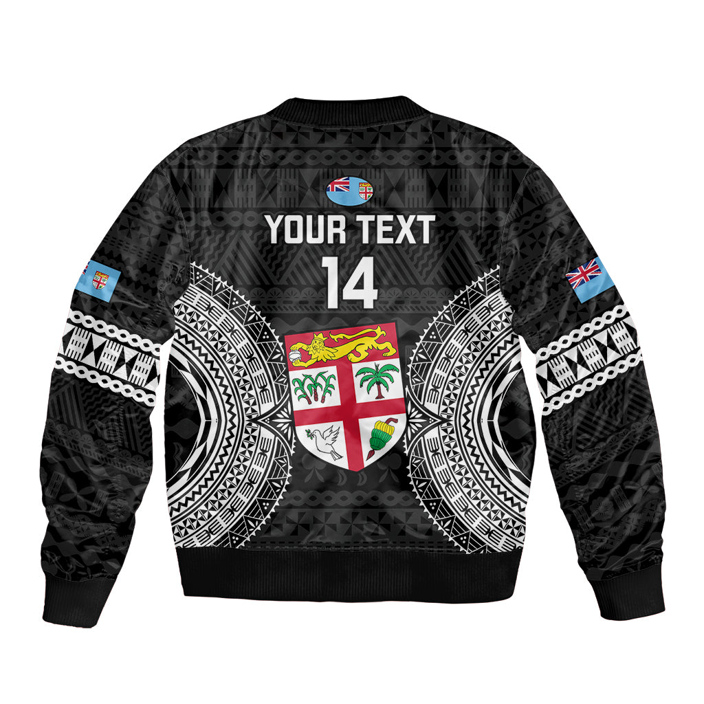 Custom Fiji Rugby Sleeve Zip Bomber Jacket 2023 Fijian Tapa Pattern World Cup Black LT14 - Polynesian Pride