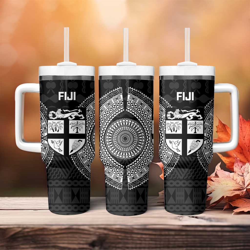 Fiji Rugby Tumbler With Handle Fijian Tapa Pattern World Cup Black