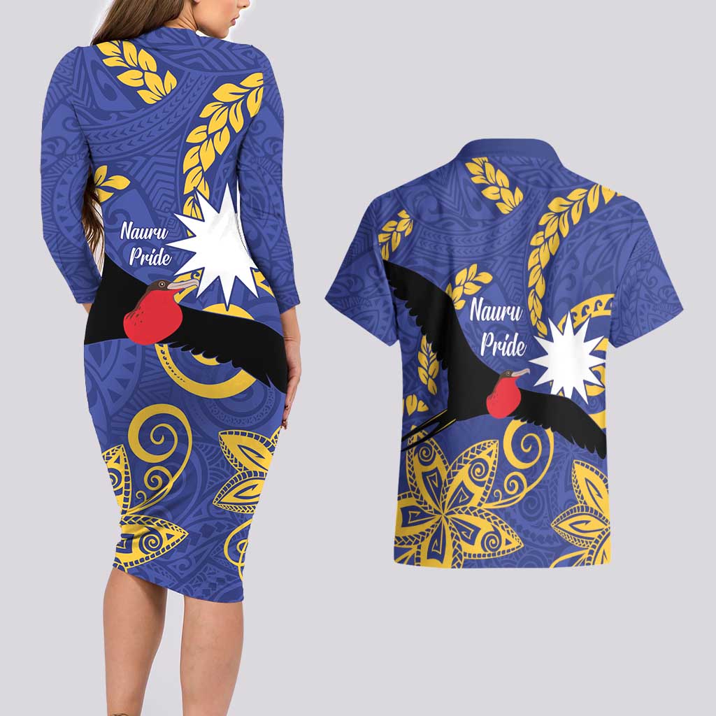 Nauru Angam Day Couples Matching Long Sleeve Bodycon Dress and Hawaiian Shirt Naoero Frigate Bird Polynesian Pattern LT14 - Polynesian Pride