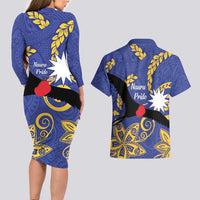Nauru Angam Day Couples Matching Long Sleeve Bodycon Dress and Hawaiian Shirt Naoero Frigate Bird Polynesian Pattern LT14 - Polynesian Pride