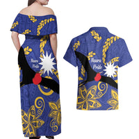 Nauru Angam Day Couples Matching Off Shoulder Maxi Dress and Hawaiian Shirt Naoero Frigate Bird Polynesian Pattern LT14 - Polynesian Pride