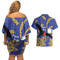 Nauru Angam Day Couples Matching Off Shoulder Short Dress and Hawaiian Shirt Naoero Frigate Bird Polynesian Pattern LT14 - Polynesian Pride