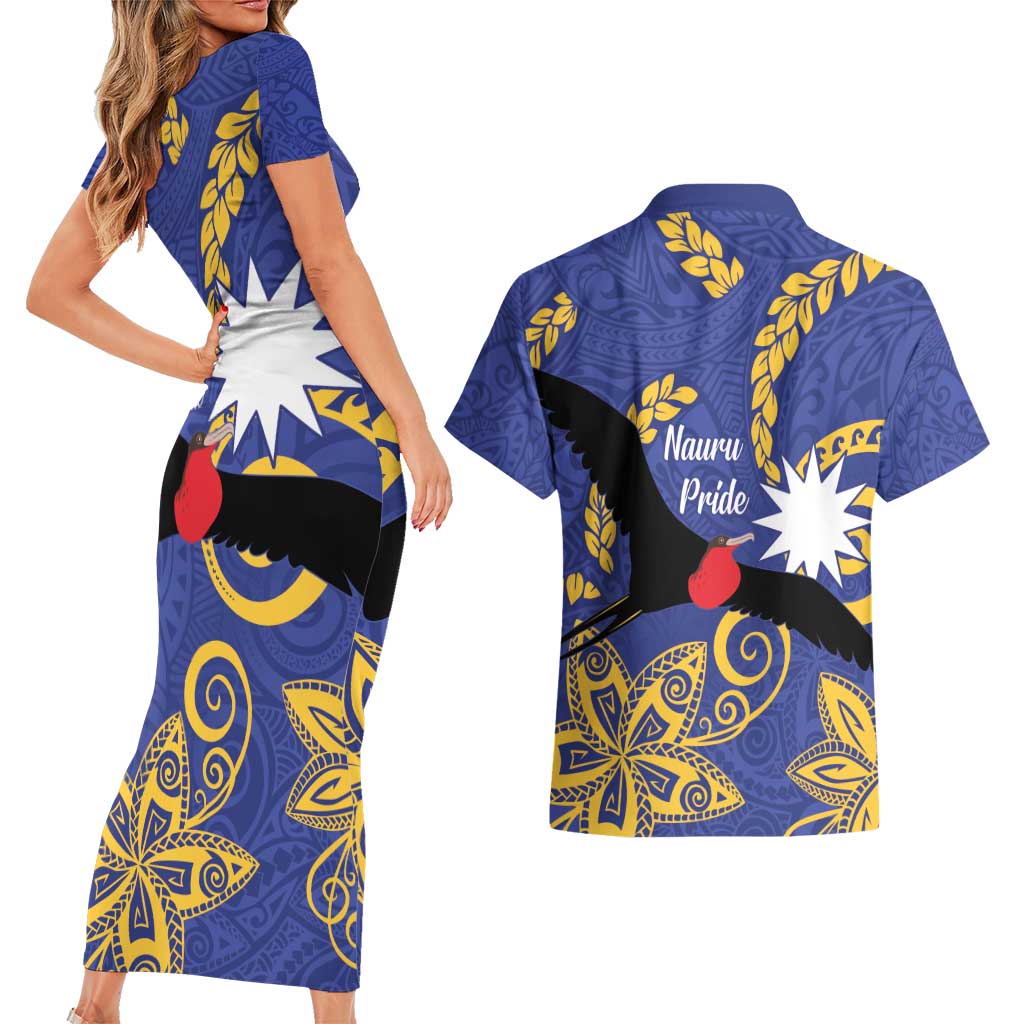 Nauru Angam Day Couples Matching Short Sleeve Bodycon Dress and Hawaiian Shirt Naoero Frigate Bird Polynesian Pattern LT14 - Polynesian Pride