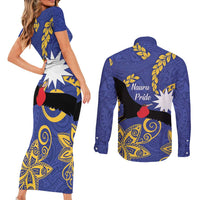 Nauru Angam Day Couples Matching Short Sleeve Bodycon Dress and Long Sleeve Button Shirt Naoero Frigate Bird Polynesian Pattern LT14 - Polynesian Pride