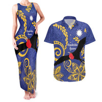 Nauru Angam Day Couples Matching Tank Maxi Dress and Hawaiian Shirt Naoero Frigate Bird Polynesian Pattern LT14 Blue - Polynesian Pride