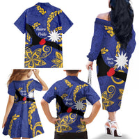 Nauru Angam Day Family Matching Off The Shoulder Long Sleeve Dress and Hawaiian Shirt Naoero Frigate Bird Polynesian Pattern LT14 - Polynesian Pride