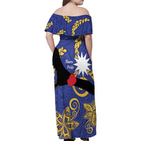 Nauru Angam Day Family Matching Off Shoulder Maxi Dress and Hawaiian Shirt Naoero Frigate Bird Polynesian Pattern LT14 - Polynesian Pride