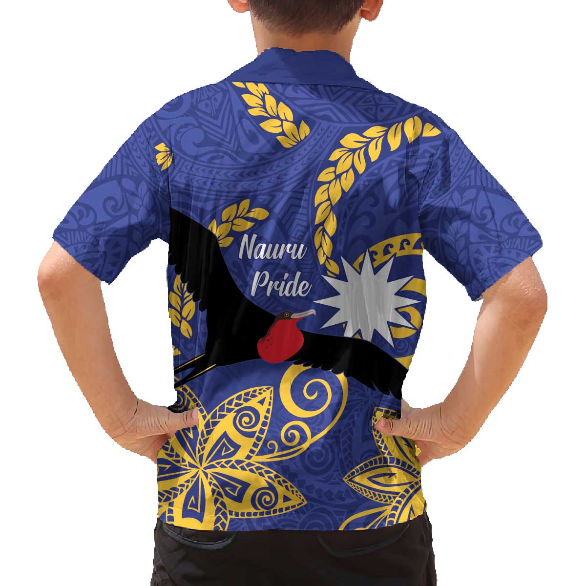 Nauru Angam Day Family Matching Puletasi and Hawaiian Shirt Naoero Frigate Bird Polynesian Pattern LT14 - Polynesian Pride