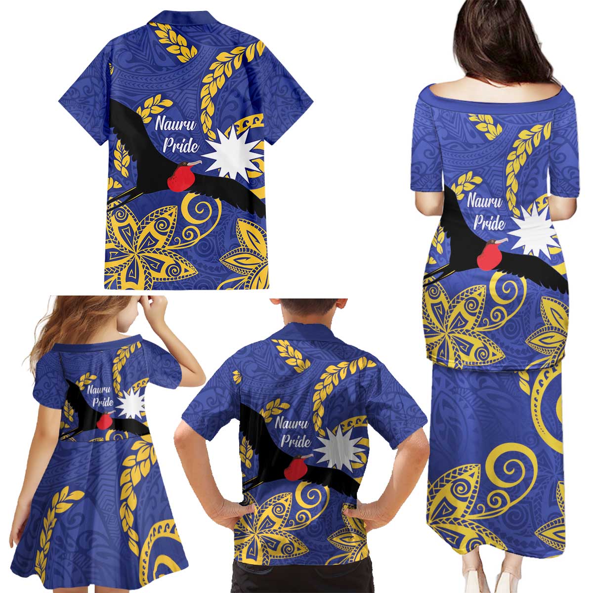 Nauru Angam Day Family Matching Puletasi and Hawaiian Shirt Naoero Frigate Bird Polynesian Pattern LT14 - Polynesian Pride