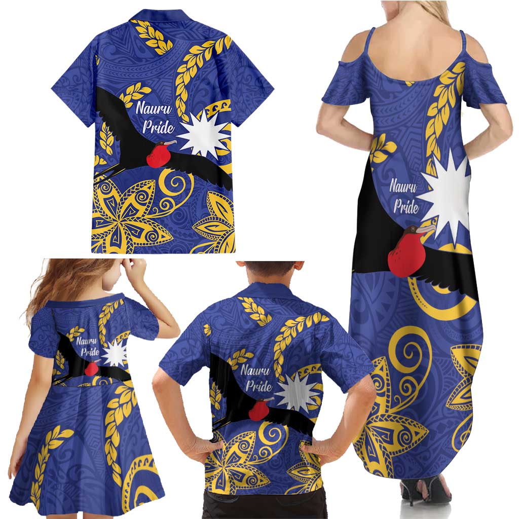 Nauru Angam Day Family Matching Summer Maxi Dress and Hawaiian Shirt Naoero Frigate Bird Polynesian Pattern LT14 - Polynesian Pride