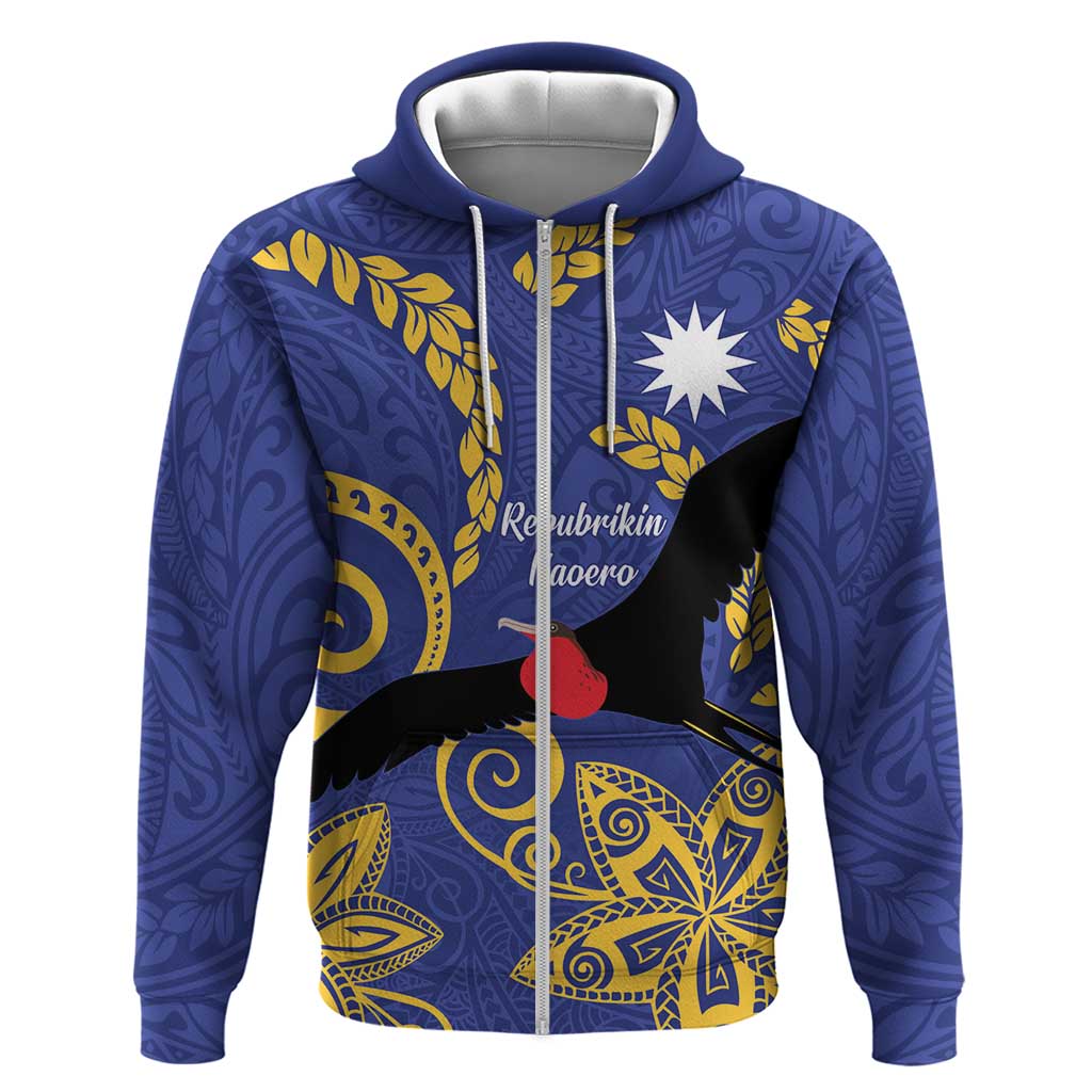 Nauru Angam Day Hoodie Naoero Frigate Bird Polynesian Pattern LT14 Zip Hoodie Blue - Polynesian Pride