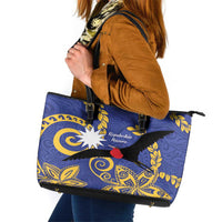 Nauru Angam Day Leather Tote Bag Naoero Frigate Bird Polynesian Pattern LT14 Blue - Polynesian Pride