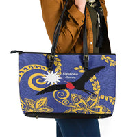 Nauru Angam Day Leather Tote Bag Naoero Frigate Bird Polynesian Pattern LT14 - Polynesian Pride