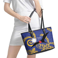Nauru Angam Day Leather Tote Bag Naoero Frigate Bird Polynesian Pattern LT14 - Polynesian Pride