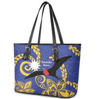 Nauru Angam Day Leather Tote Bag Naoero Frigate Bird Polynesian Pattern LT14 - Polynesian Pride