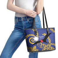 Nauru Angam Day Leather Tote Bag Naoero Frigate Bird Polynesian Pattern LT14 - Polynesian Pride