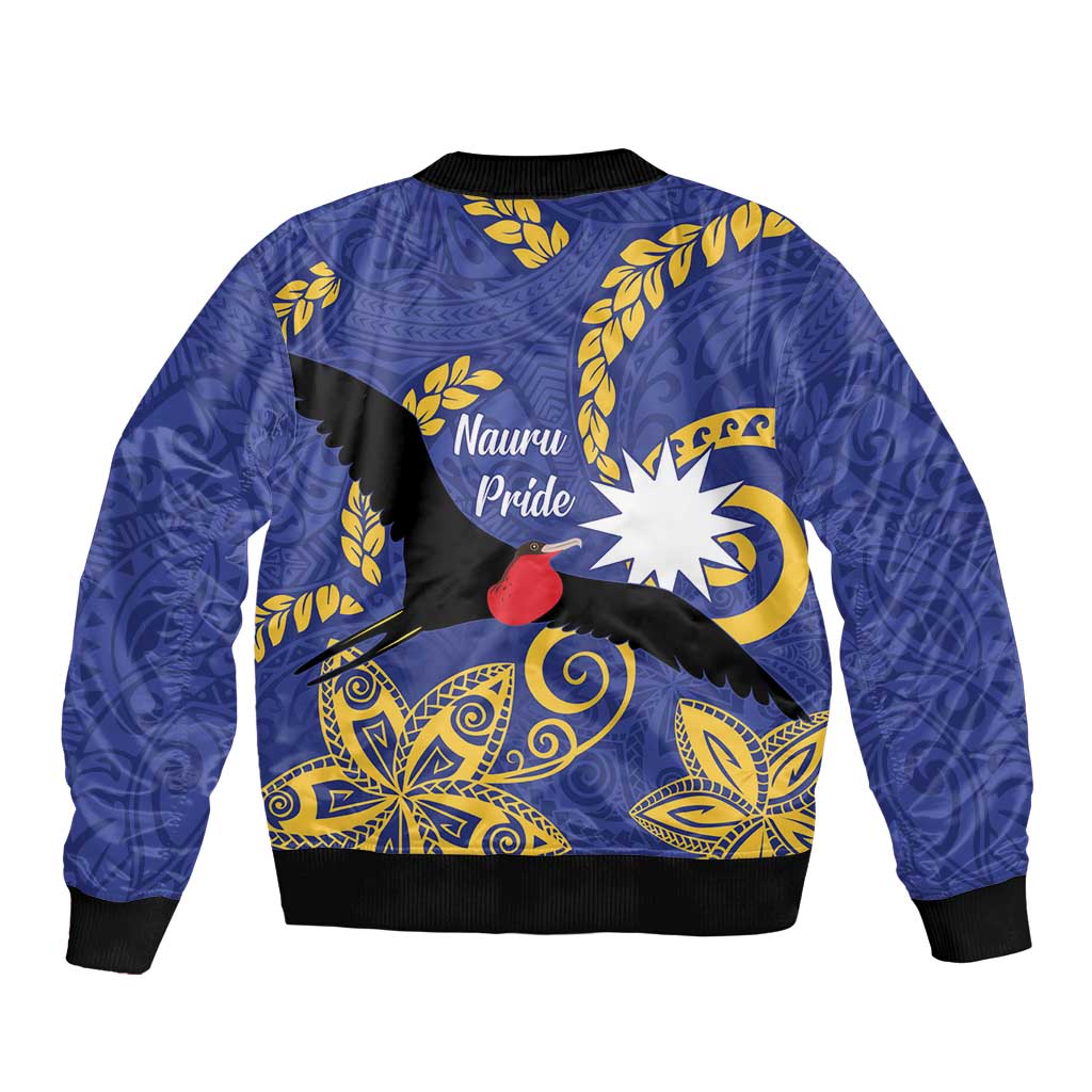 Nauru Angam Day Sleeve Zip Bomber Jacket Naoero Frigate Bird Polynesian Pattern LT14 - Polynesian Pride