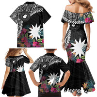 Black Nauru Family Matching Mermaid Dress and Hawaiian Shirt Naoero Map With Polynesian Tropical Flowers LT14 - Polynesian Pride