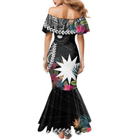 Black Nauru Family Matching Mermaid Dress and Hawaiian Shirt Naoero Map With Polynesian Tropical Flowers LT14 - Polynesian Pride