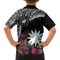 Black Nauru Family Matching Puletasi and Hawaiian Shirt Naoero Map With Polynesian Tropical Flowers LT14 - Polynesian Pride