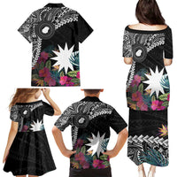 Black Nauru Family Matching Puletasi and Hawaiian Shirt Naoero Map With Polynesian Tropical Flowers LT14 - Polynesian Pride