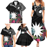 Black Nauru Family Matching Summer Maxi Dress and Hawaiian Shirt Naoero Map With Polynesian Tropical Flowers LT14 - Polynesian Pride