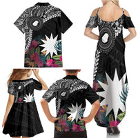 Black Nauru Family Matching Summer Maxi Dress and Hawaiian Shirt Naoero Map With Polynesian Tropical Flowers LT14 - Polynesian Pride