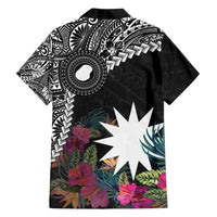 Black Nauru Family Matching Summer Maxi Dress and Hawaiian Shirt Naoero Map With Polynesian Tropical Flowers LT14 - Polynesian Pride