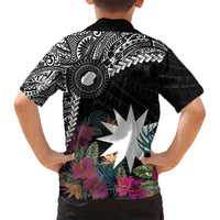 Black Nauru Family Matching Tank Maxi Dress and Hawaiian Shirt Naoero Map With Polynesian Tropical Flowers LT14 - Polynesian Pride