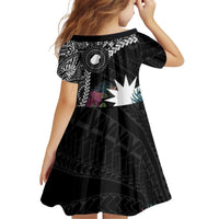 Black Nauru Kid Short Sleeve Dress Naoero Map With Polynesian Tropical Flowers