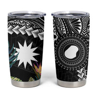 Black Nauru Tumbler Cup Naoero Map With Polynesian Tropical Flowers LT14 Black - Polynesian Pride