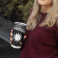 Black Nauru Tumbler Cup Naoero Map With Polynesian Tropical Flowers LT14 - Polynesian Pride