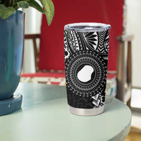 Black Nauru Tumbler Cup Naoero Map With Polynesian Tropical Flowers LT14 - Polynesian Pride