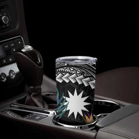 Black Nauru Tumbler Cup Naoero Map With Polynesian Tropical Flowers LT14 - Polynesian Pride
