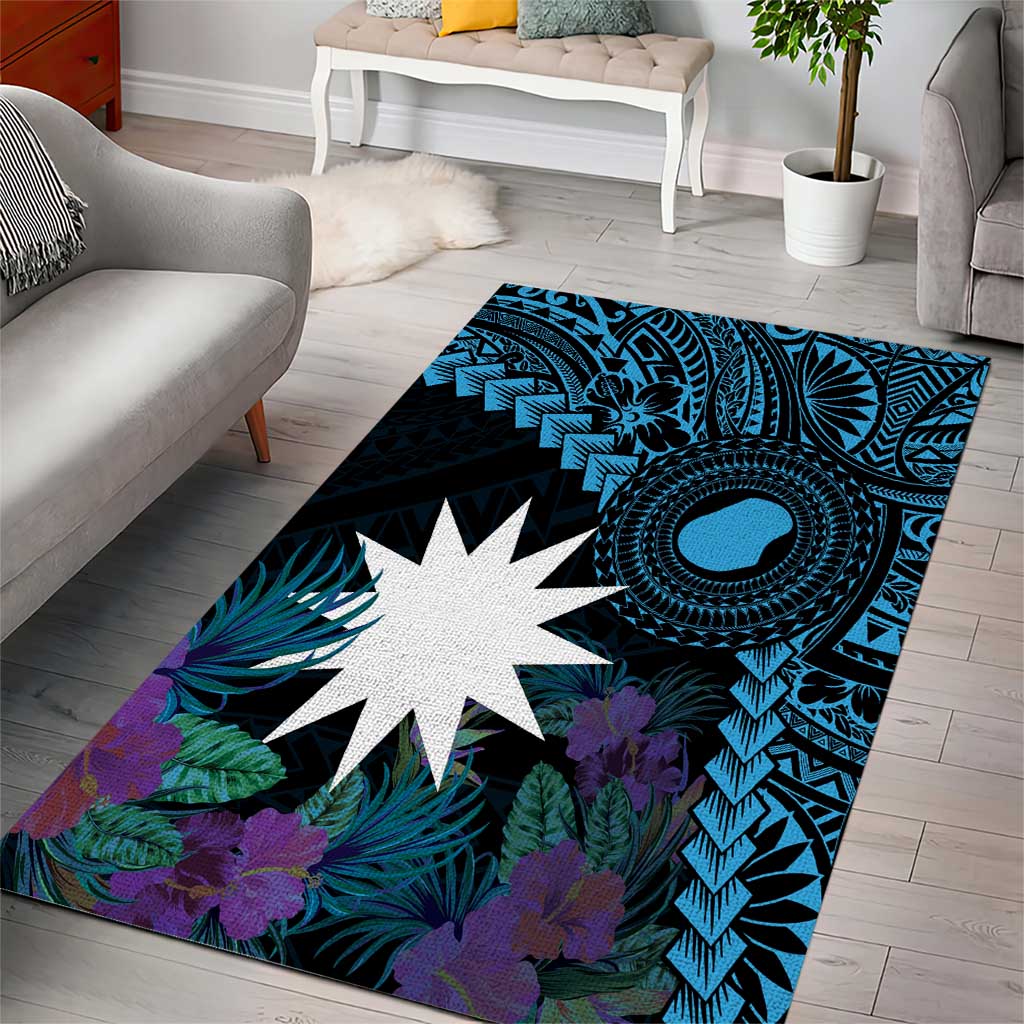 Blue Nauru Area Rug Naoero Map With Polynesian Tropical Flowers LT14 - Polynesian Pride